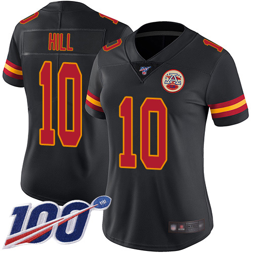 Women Kansas City Chiefs 10 Hill Tyreek Limited Black Rush Vapor Untouchable 100th Season Football Nike NFL Jersey